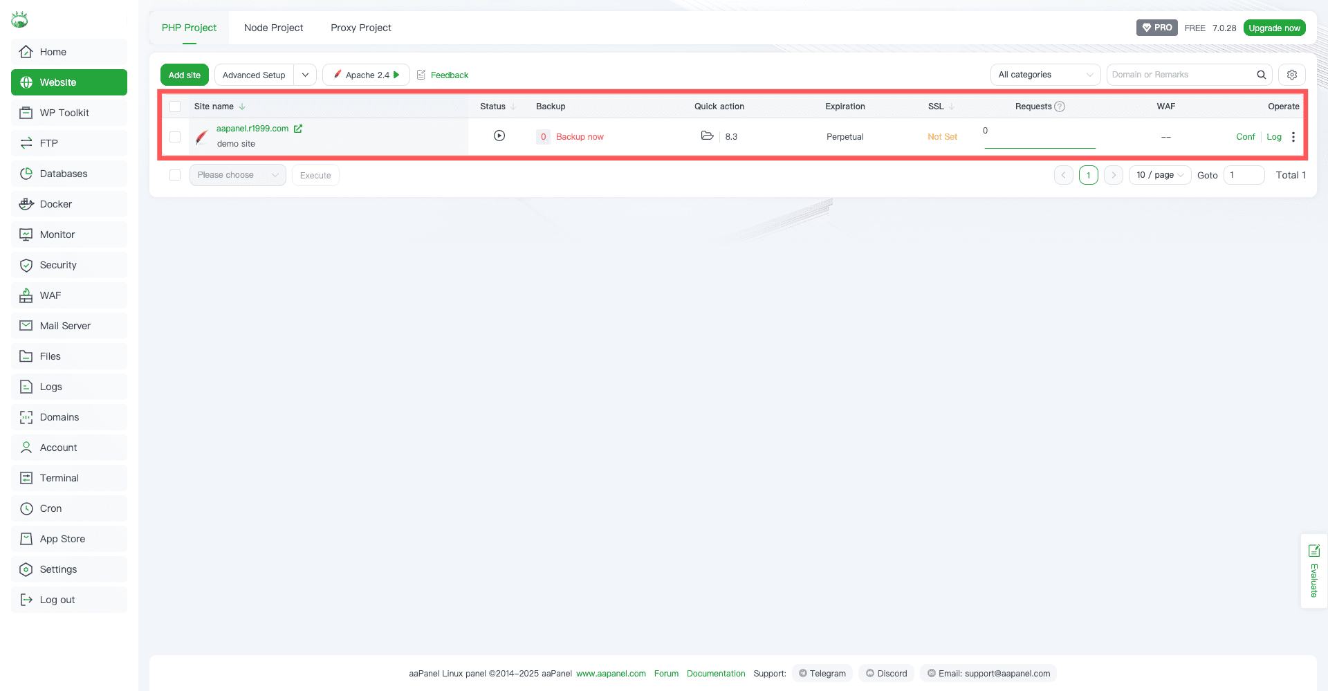 サイト一覧への追加確認
